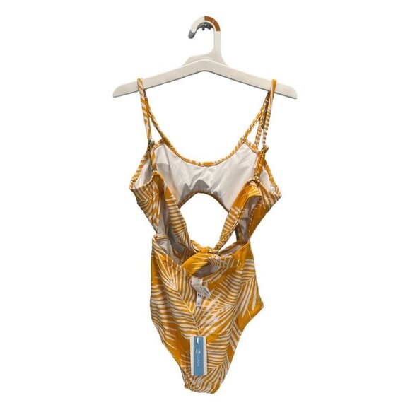 CUPSHE‎ Womens S Yellow Leaf Print Cut Out Lace Up Padded One Piece Swimsuit - Picture 2 of 3